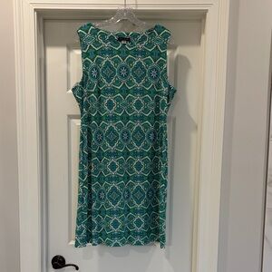 Tommy Hilfiger Teal Patterned Sleeveless Dress size 14 like new condition
